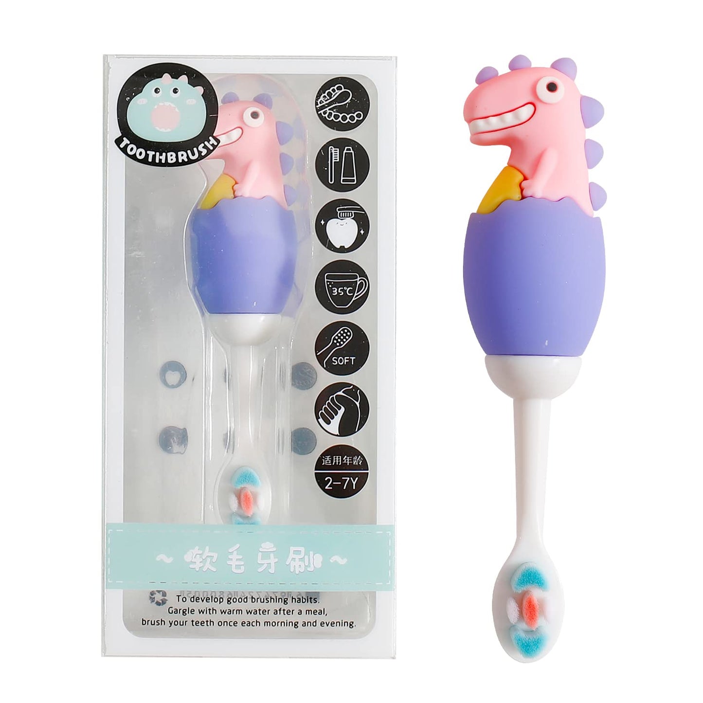 Cute 3D Dino Shape Microfiber Soft Bristles Toothbrush for Kids Age 2+ (Pack of 1)