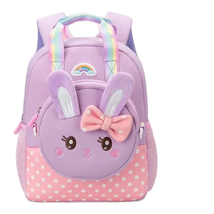 Cute Rabbit with Bow Design Backpack with Removable Front Pocket to Side Bag with Strap for Kids
