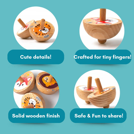 Cots and Cuddles Wooden Spinning Top Toy for Kids