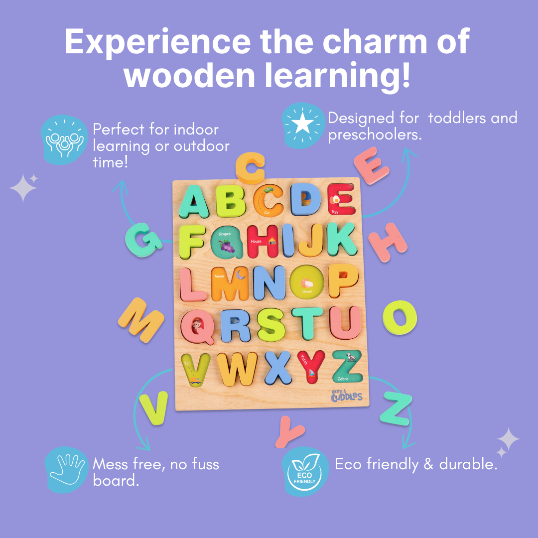 Cots and Cuddles Wooden Alphabet Board for Kids Age 1+