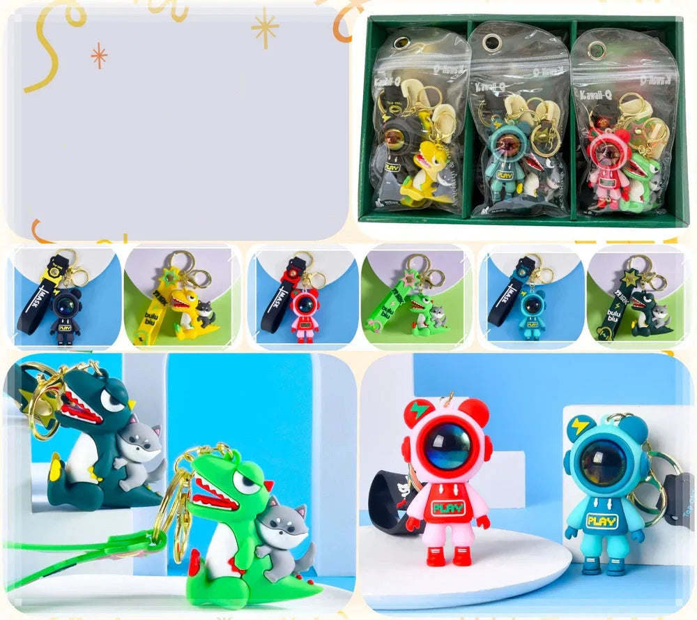 Premium Quality 3D Cute Astro & Dino Keychain for Kids Pack of 2 (Random Color)