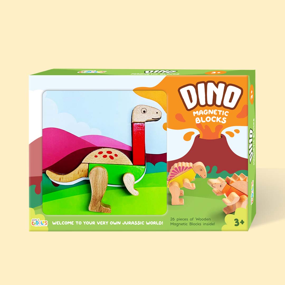 Wooden Dino Magnetic Blocks for Kids