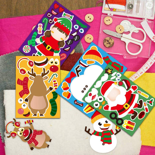 12 Random Sheets DIY Christmas Stickers ??Make-a-Face Holiday Craft for Kids