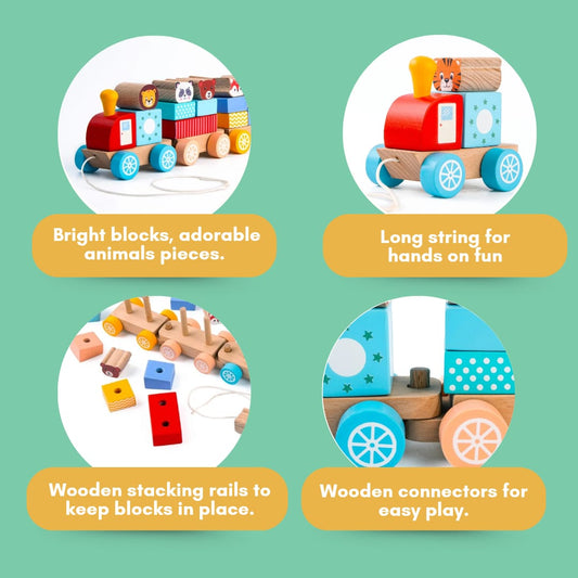 Cots and Cuddles Wooden Animal Train for Kids Age 3+