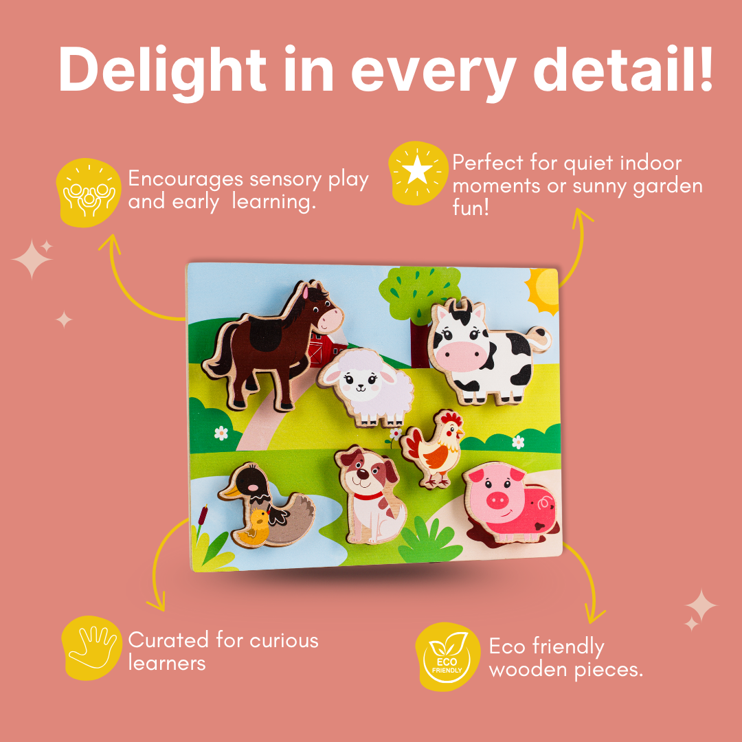 Cots and Cuddles Wooden Farm Animals Shapes Chunky Match Puzzle