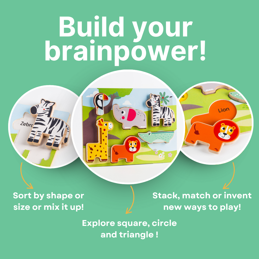 Cots and Cuddles Wooden Jungle Animal Shapes Chunky Match Puzzle