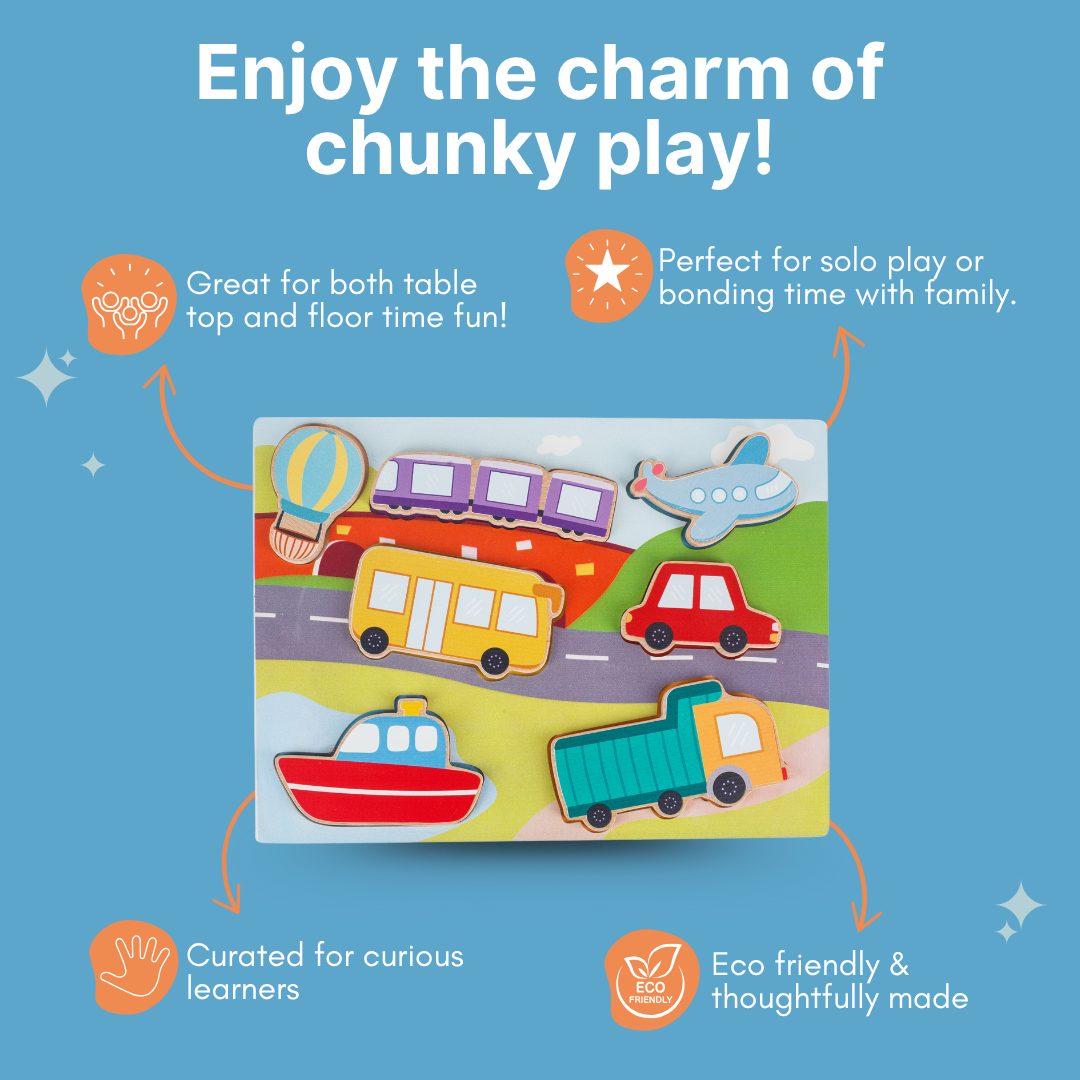 Cots and Cuddles Wooden Vehicle Shapes Chunky Match Puzzle