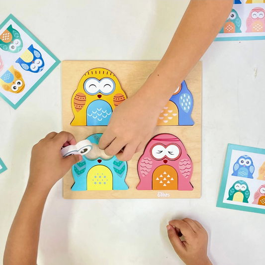 Cots and Cuddles Wooden Owl Face-Changing Puzzle with Match Cards