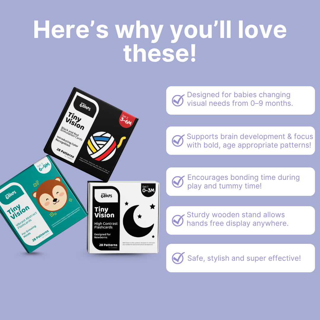 Cots and Cuddles High Contrast Tiny Vision Flashcards for Kids Age 0 - 9 months Set of 3