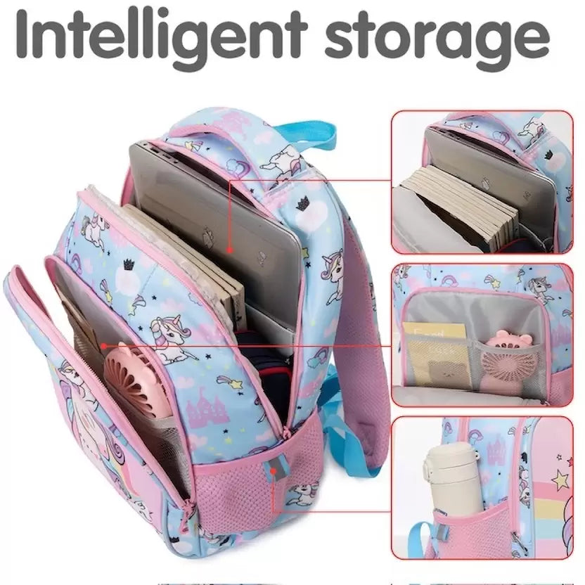 Unicorn Design Backpack for Kids (Pink-Blue)