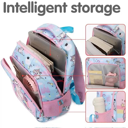 Unicorn Design Backpack for Kids (Pink-Blue)
