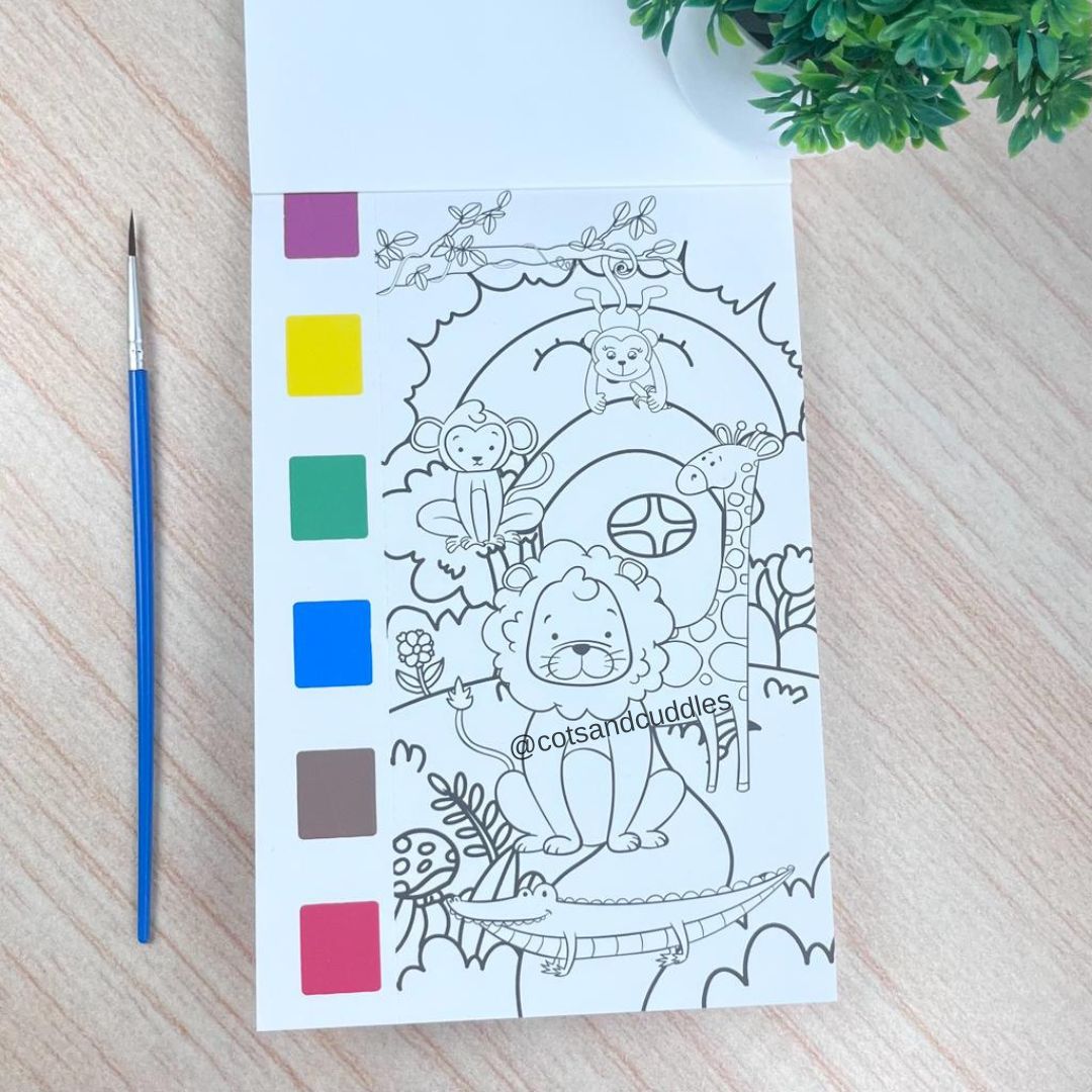 Doodle Delights: Compact Drawing Book with 6-Color Strip and Paintbrush (Zoo)