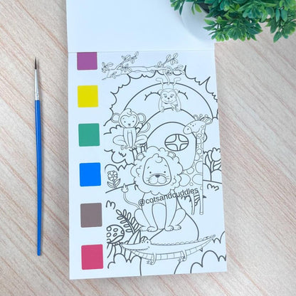 Doodle Delights: Compact Drawing Book with 6-Color Strip and Paintbrush (Zoo)