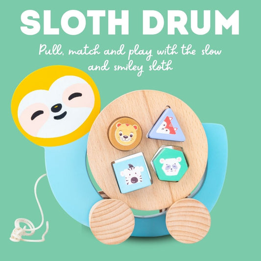 Cots and Cuddles Wooden Pull Along Sloth with Shape Sorter for Kids