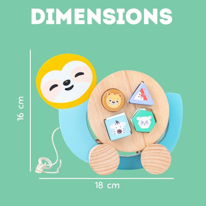 Cots and Cuddles Wooden Pull Along Sloth with Shape Sorter for Kids