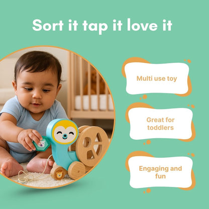 Cots and Cuddles Wooden Pull Along Sloth with Shape Sorter for Kids