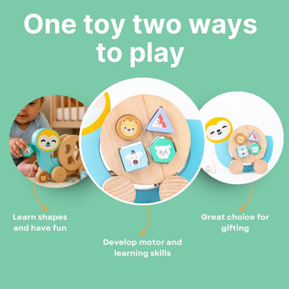 Cots and Cuddles Wooden Pull Along Sloth with Shape Sorter for Kids