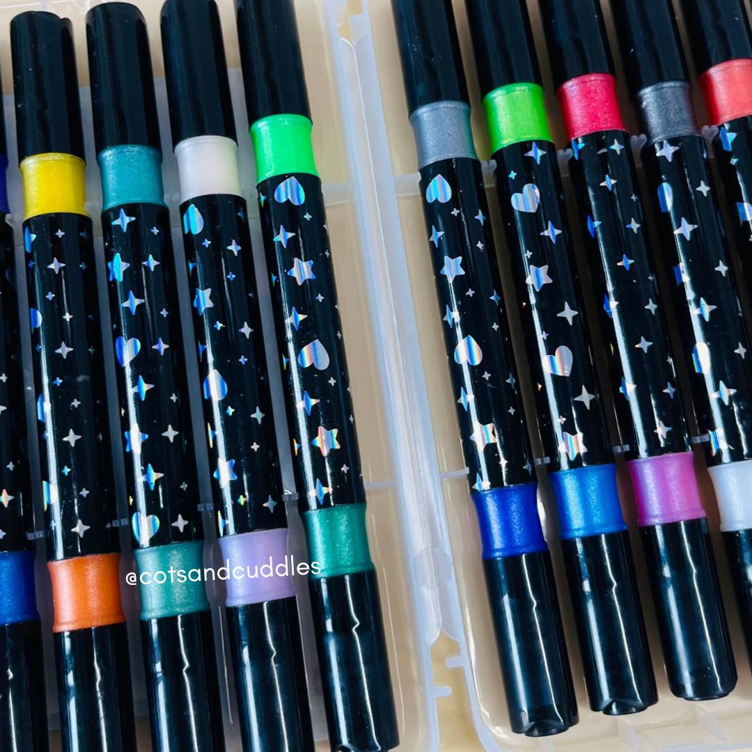 12pc Glitter Dual-Tip Marker Pen Set