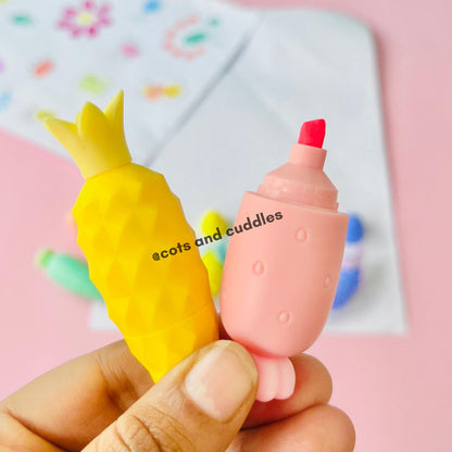 6 Cute Fruit & Veggie Designs Highlighter Set