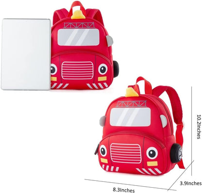 Cute Cartoon Fire Engine Soft Plush Backpack with Front Pocket for Kids (RED)