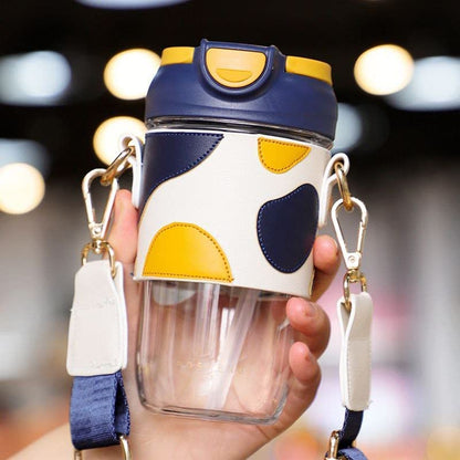 Classy Sipper Glass with Faux leather sleeves - 500ml