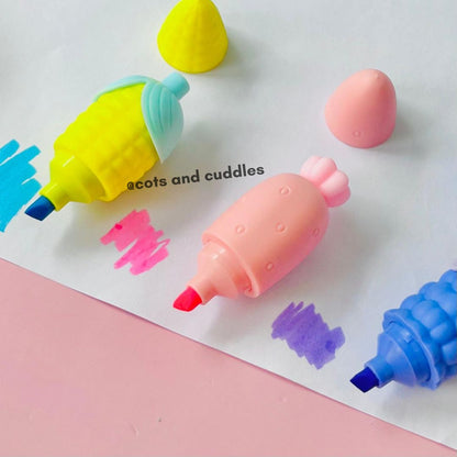 6 Cute Fruit & Veggie Designs Highlighter Set
