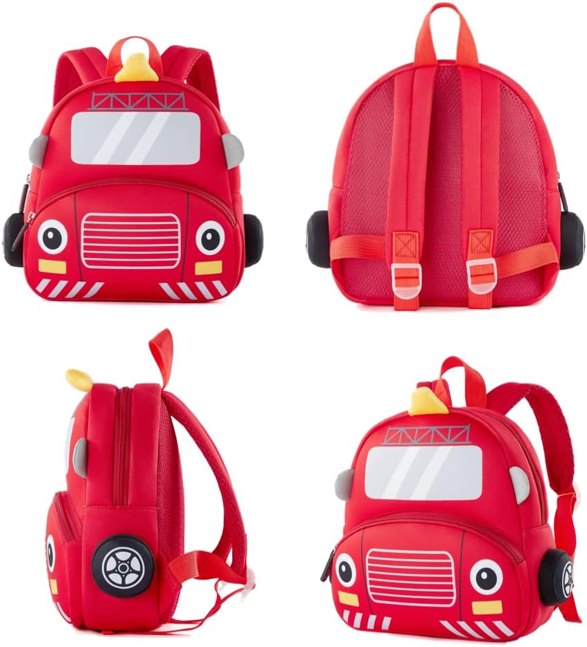 Cute Cartoon Fire Engine Soft Plush Backpack with Front Pocket for Kids (RED)