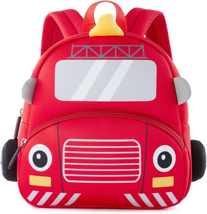 Cute Cartoon Fire Engine Soft Plush Backpack with Front Pocket for Kids (RED)