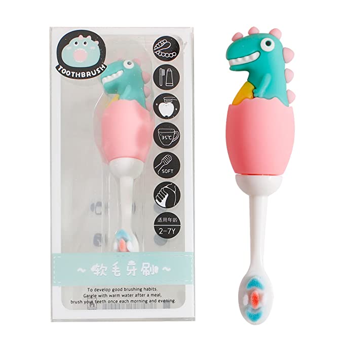 Cute 3D Dino Shape Microfiber Soft Bristles Toothbrush for Kids Age 2+ (Pack of 1)