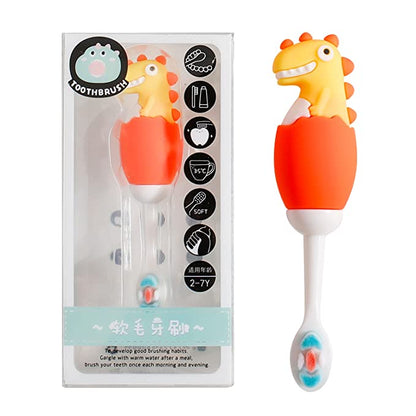 Cute 3D Dino Shape Microfiber Soft Bristles Toothbrush for Kids Age 2+ (Pack of 1)