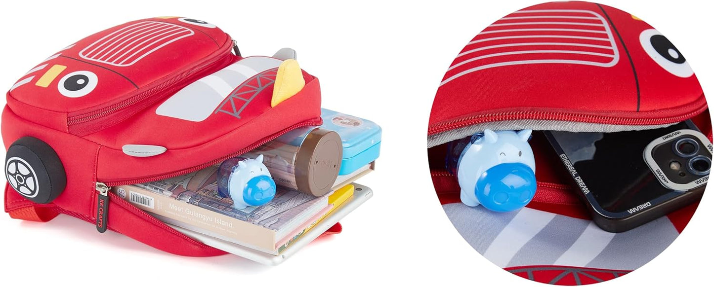 Cute Cartoon Fire Engine Soft Plush Backpack with Front Pocket for Kids (RED)