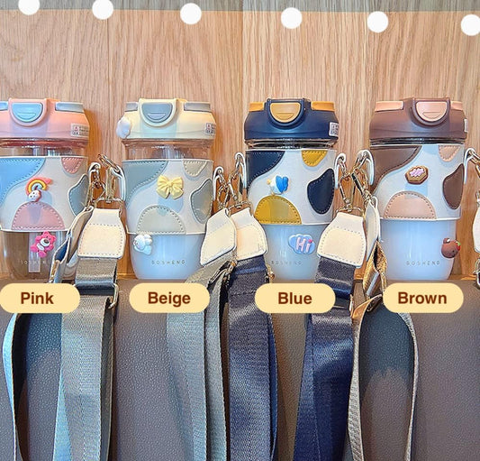 Classy Sipper Glass with Faux leather sleeves - 500ml