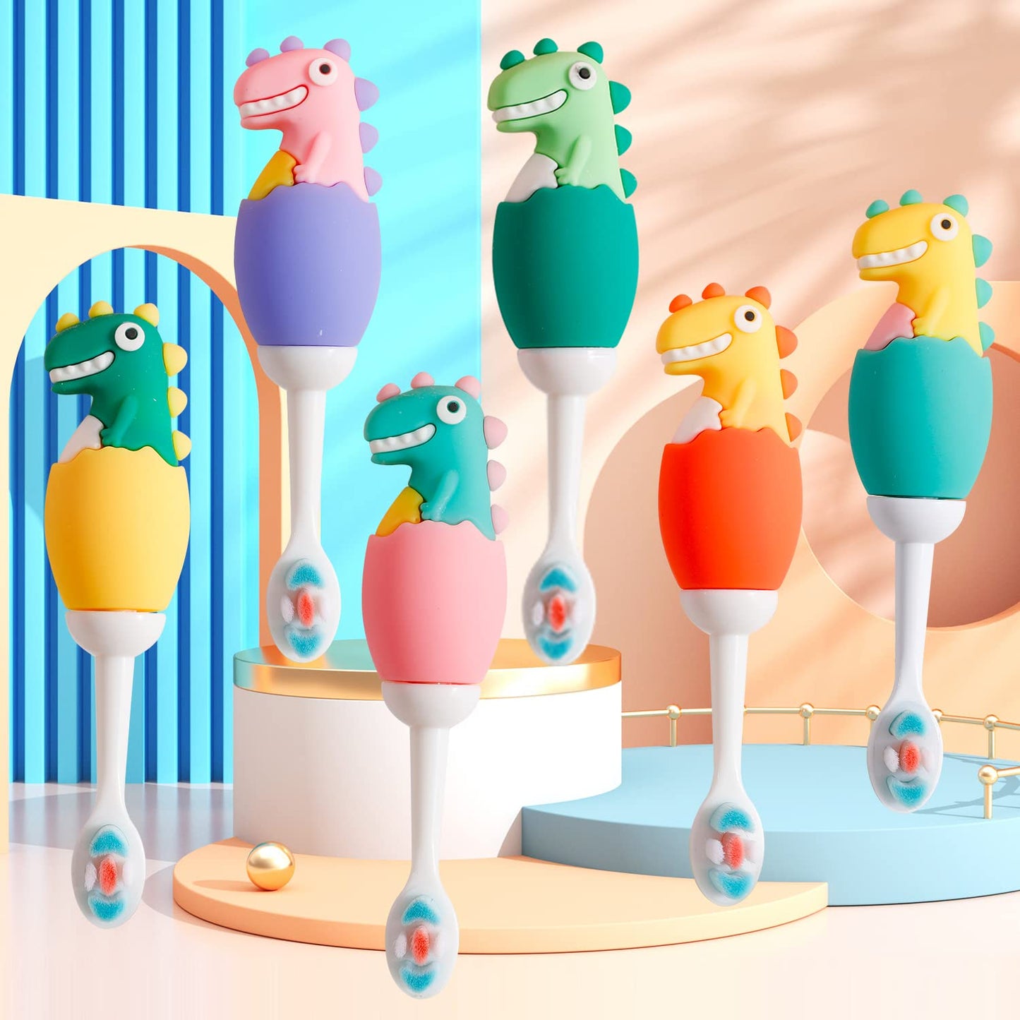 Cute 3D Dino Shape Microfiber Soft Bristles Toothbrush for Kids Age 2+ (Pack of 1)
