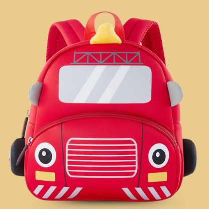 Cute Cartoon Fire Engine Soft Plush Backpack with Front Pocket for Kids (RED)