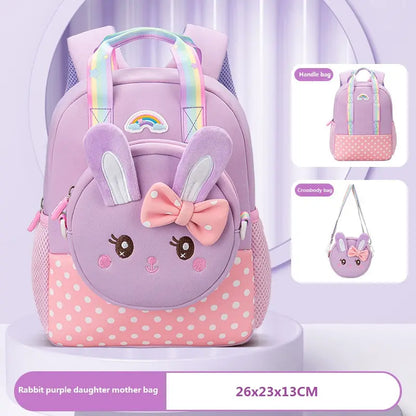 Cute Rabbit with Bow Design Backpack with Removable Front Pocket to Side Bag with Strap for Kids