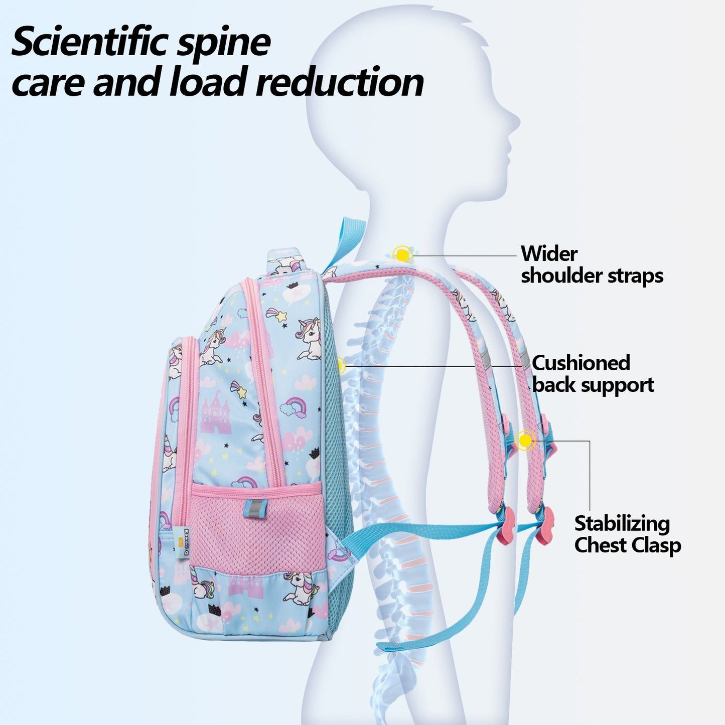 Unicorn Design Backpack for Kids (Pink-Blue)