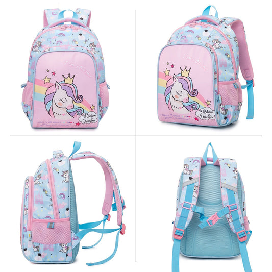 Unicorn Design Backpack for Kids (Pink-Blue)