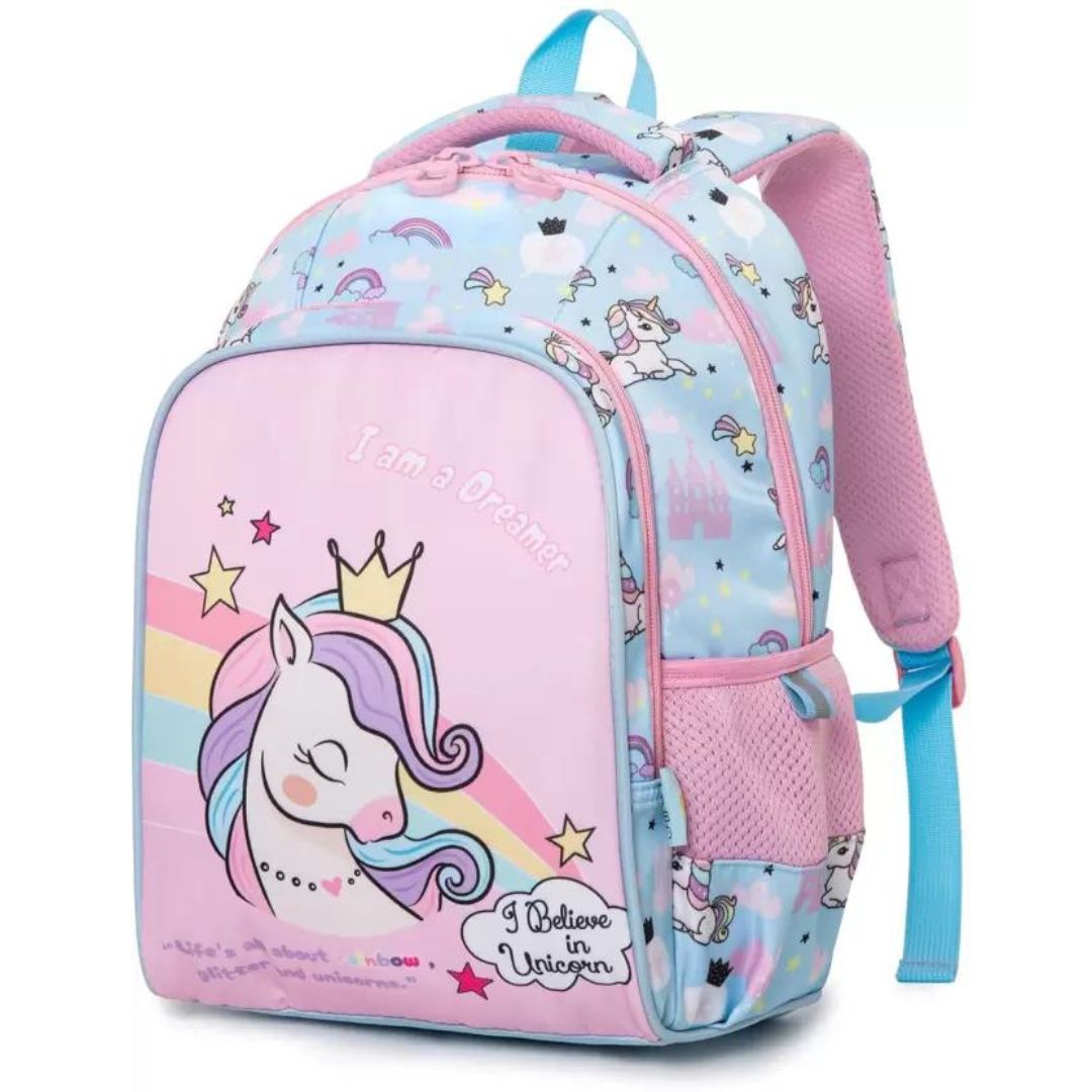 Unicorn Design Backpack for Kids (Pink-Blue)