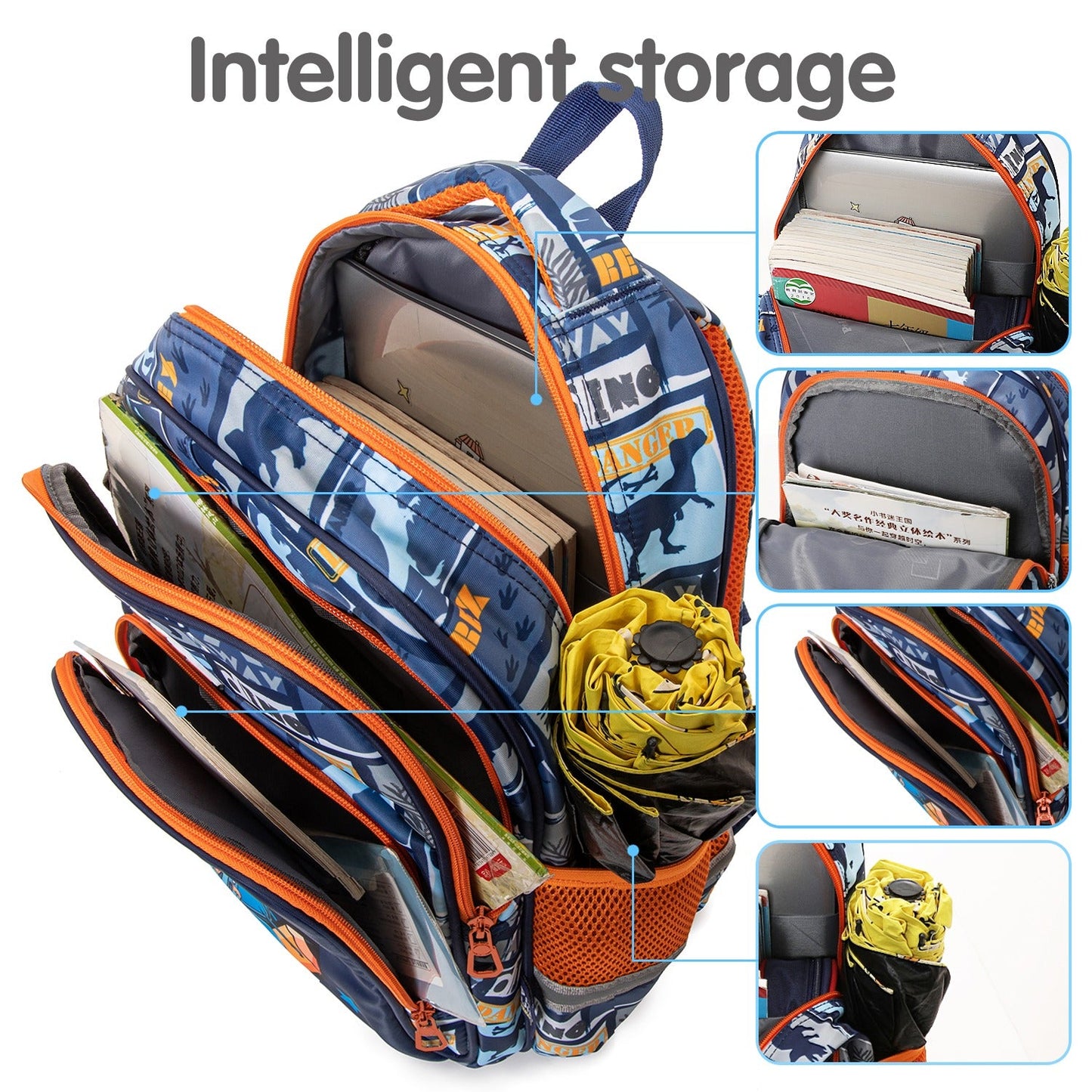 Dinosaur Design Backpack with pouch for Kids