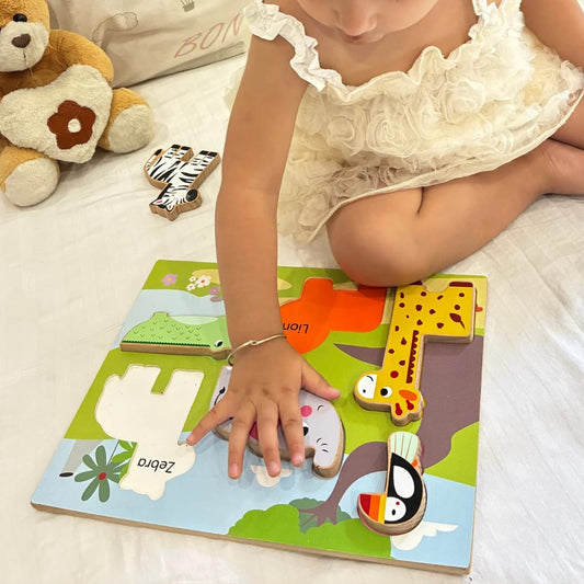 Cots and Cuddles Wooden Jungle Animal Shapes Chunky Match Puzzle