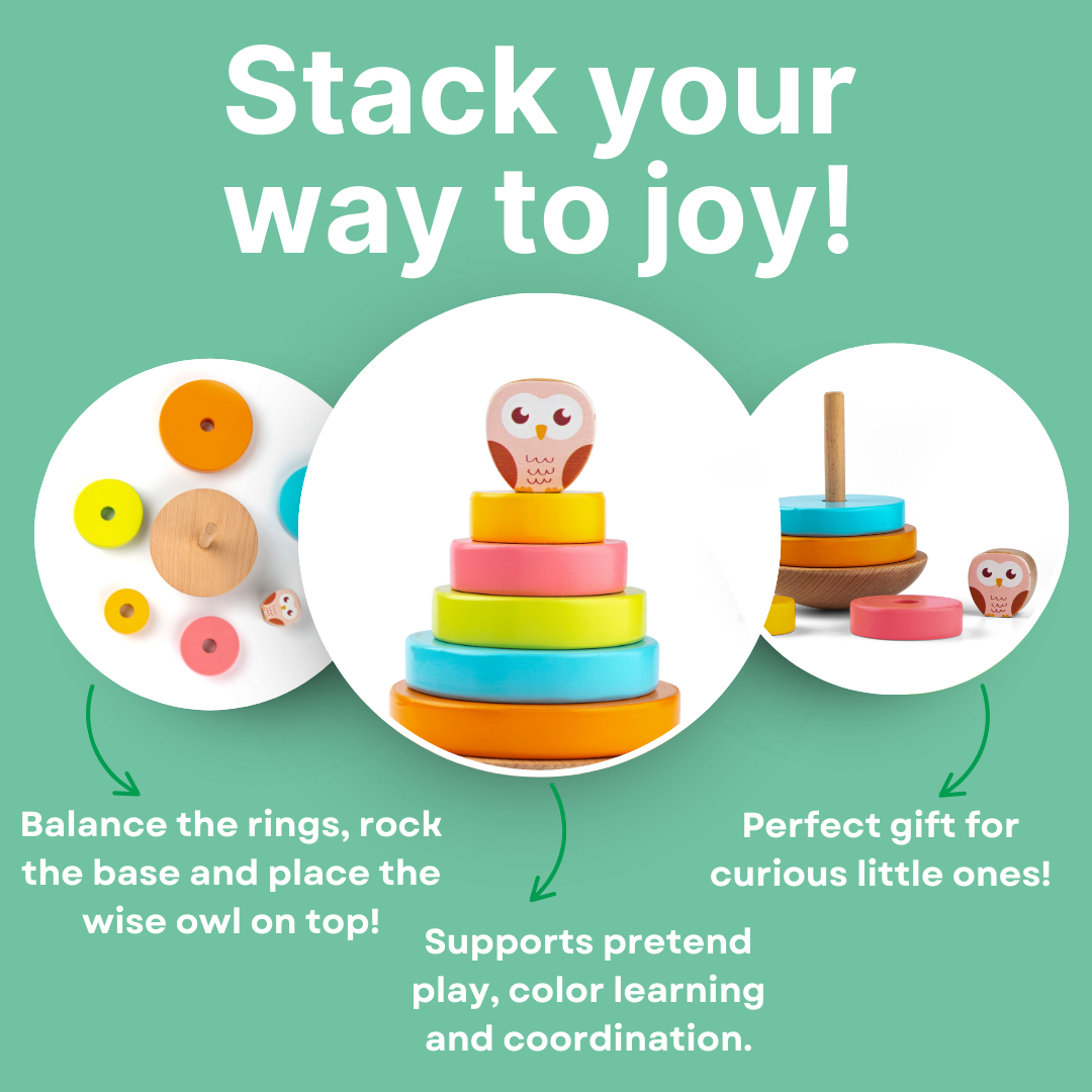Educational Owl Toy with Wooden Rings for Kids Aged 1-3