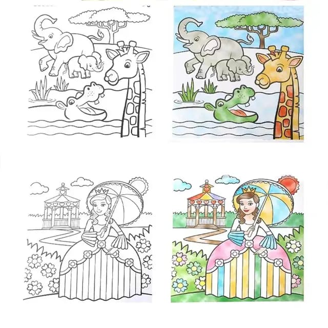 Doodle Delights: Compact Drawing Book with 6-Color Strip and Paintbrush (Zoo)