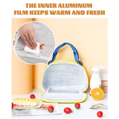 Car Print Insulated Lunch Bag with front open zip (Navy Blue Yellow)