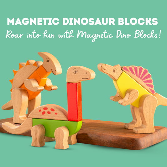 Cots and Cuddles Premium Quality Wooden Dino Magnetic Blocks 26pcs