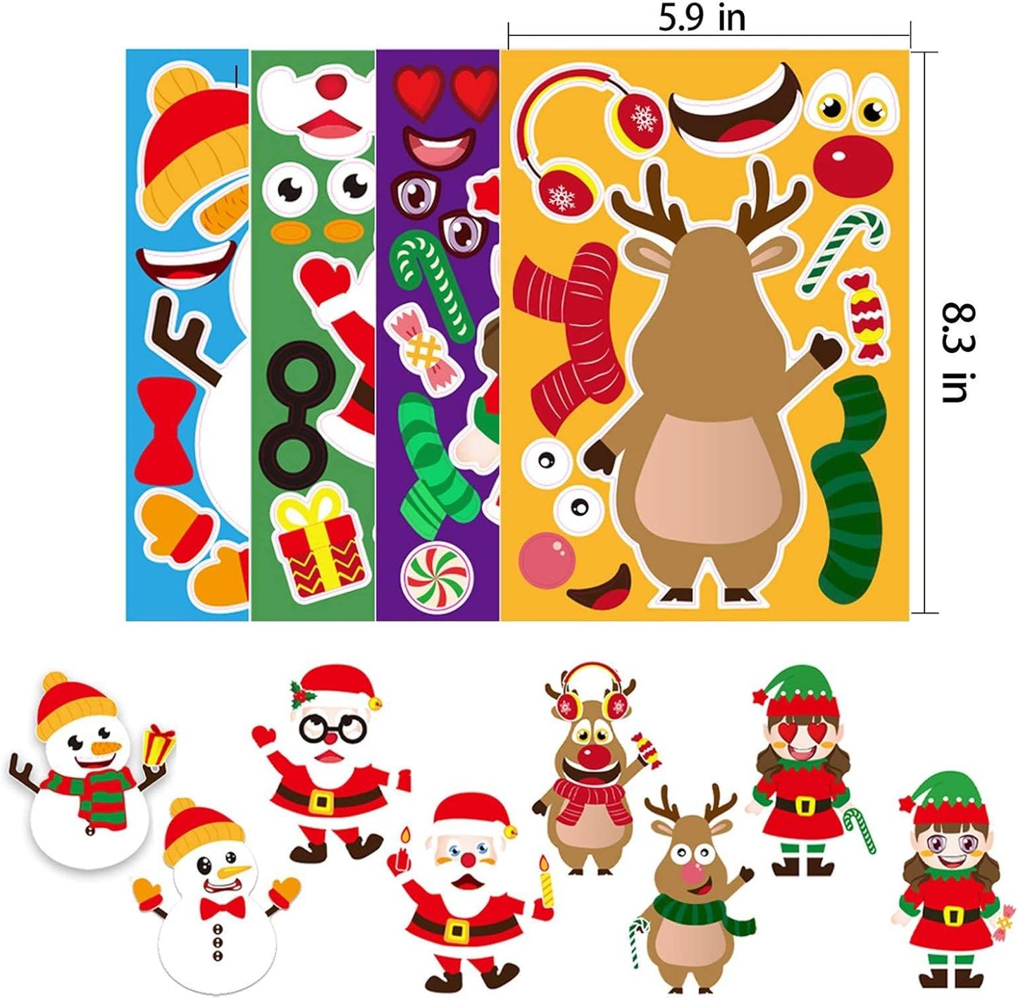 12 Random Sheets DIY Christmas Stickers ??Make-a-Face Holiday Craft for Kids