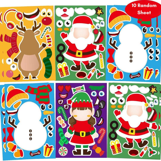 12 Random Sheets DIY Christmas Stickers ??Make-a-Face Holiday Craft for Kids