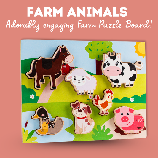Cots and Cuddles Wooden Farm Animals Shapes Chunky Match Puzzle