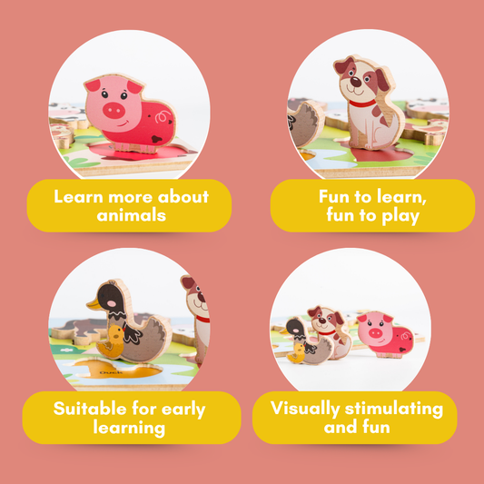 Cots and Cuddles Wooden Farm Animals Shapes Chunky Match Puzzle