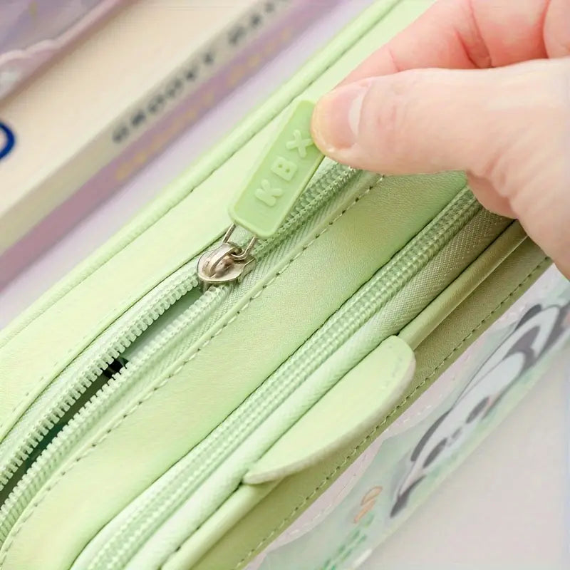 Panda Design Double Layer Pencil Pouch for Kids