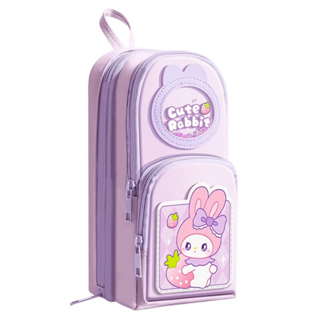 Cute Design 3-Compartment Pencil Pouch with Handle